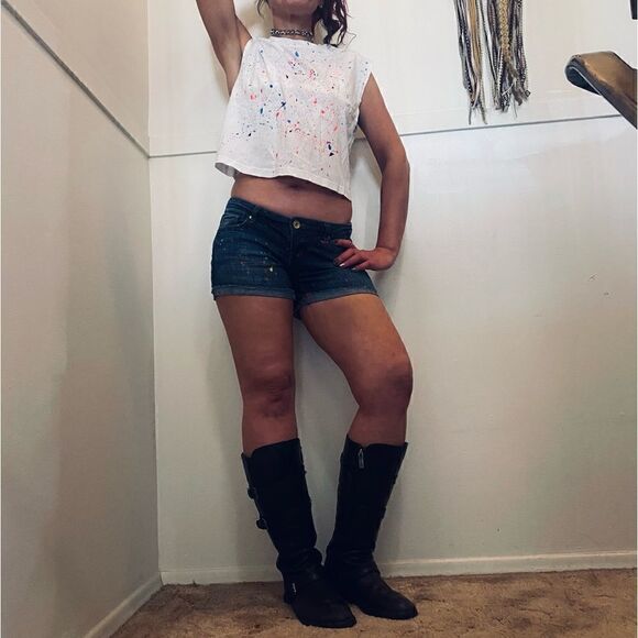 xxs white neon splatter dynamite crop tank top - Picture 1 of 7